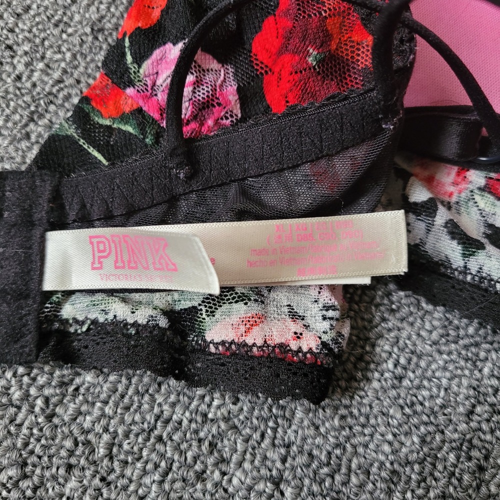 PINK Victoria's Secret Black Floral Lace Bralette with Red & Pink Embroidery - Picture 10 of 13